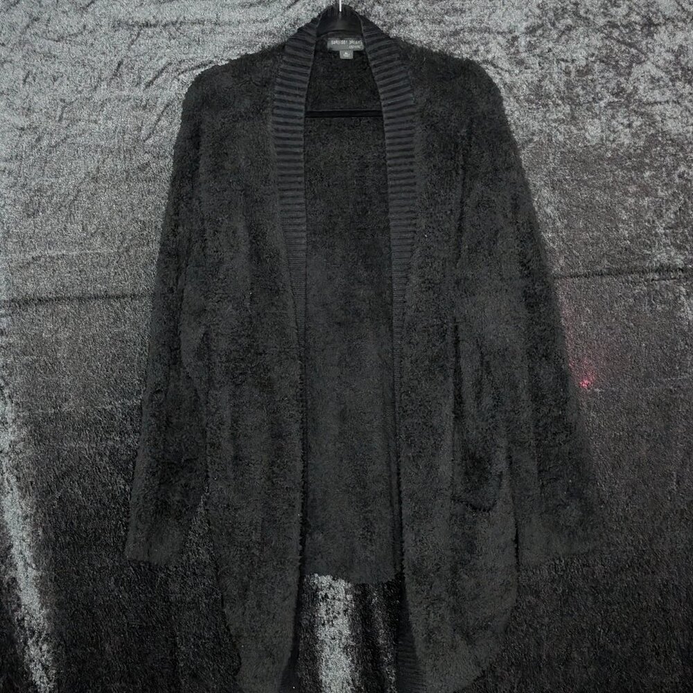 Barefoot Dreams CozyChic Ribbed Knit Trim Cardigan in Black XL - Picture 2 of 4